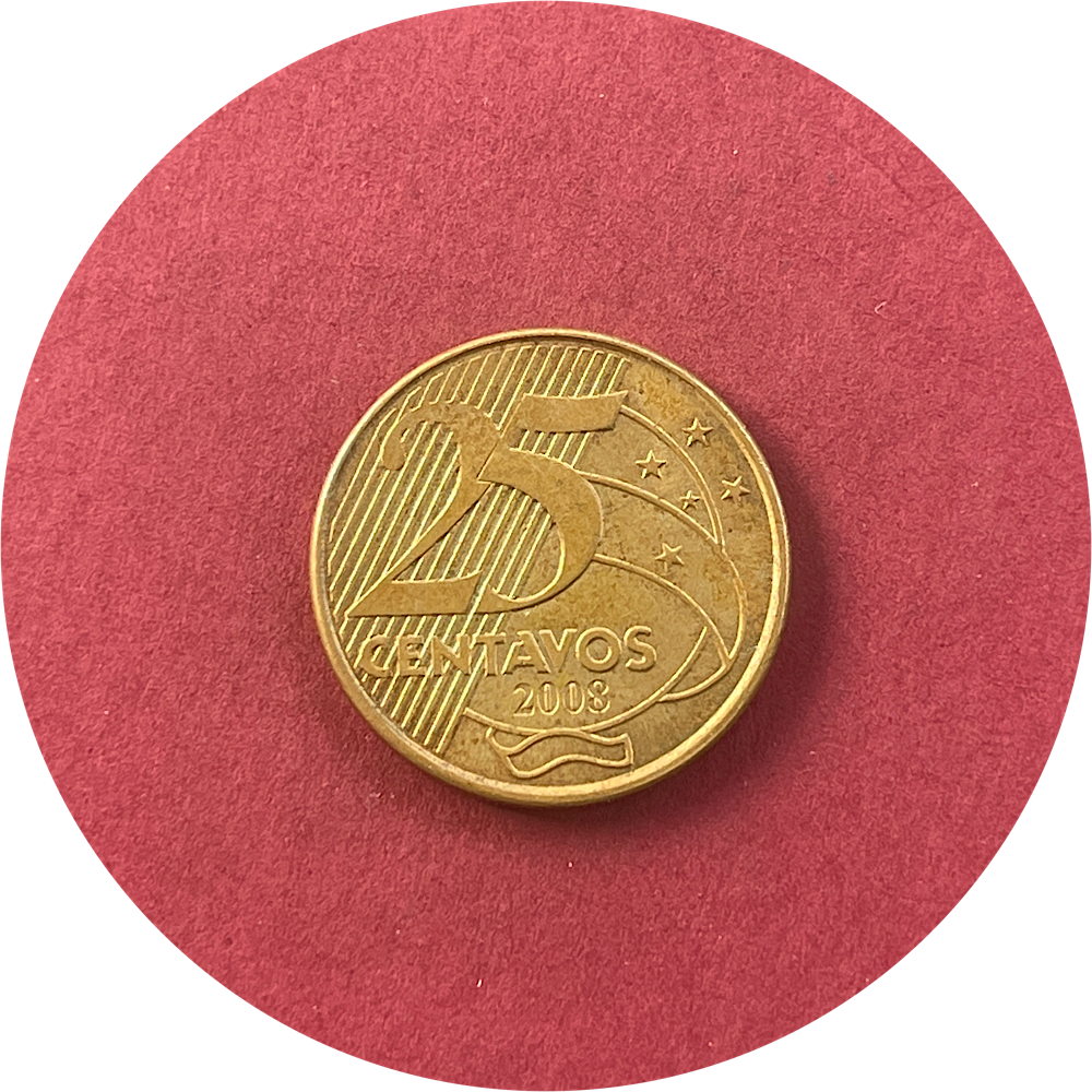 Brazil, Twenty Five Centavos, 25 Centavos, Quarter Real, 2008 (N)