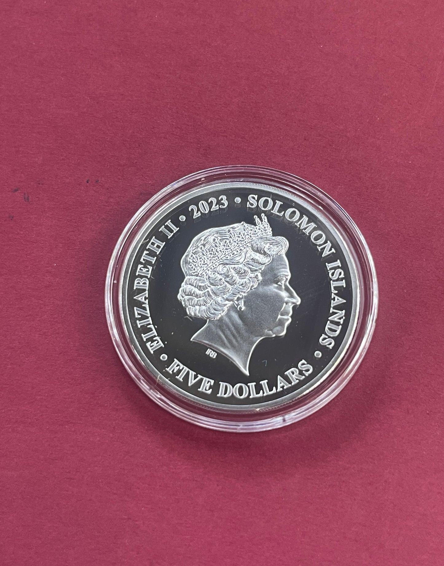 Elizabeth II,
Silver One Dollar, Five Dollar,
3 Coin Proof Set,
70th Anniversary of the Queens Coronation First Strike,
Solomon Islands,
With COA
2023 (B)