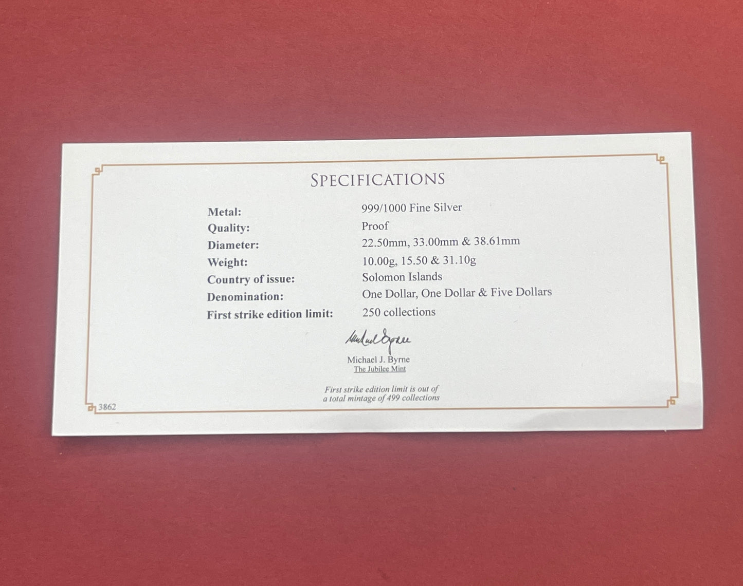 Elizabeth II,
Silver One Dollar, Five Dollar,
3 Coin Proof Set,
70th Anniversary of the Queens Coronation First Strike,
Solomon Islands,
With COA
2023 (B)