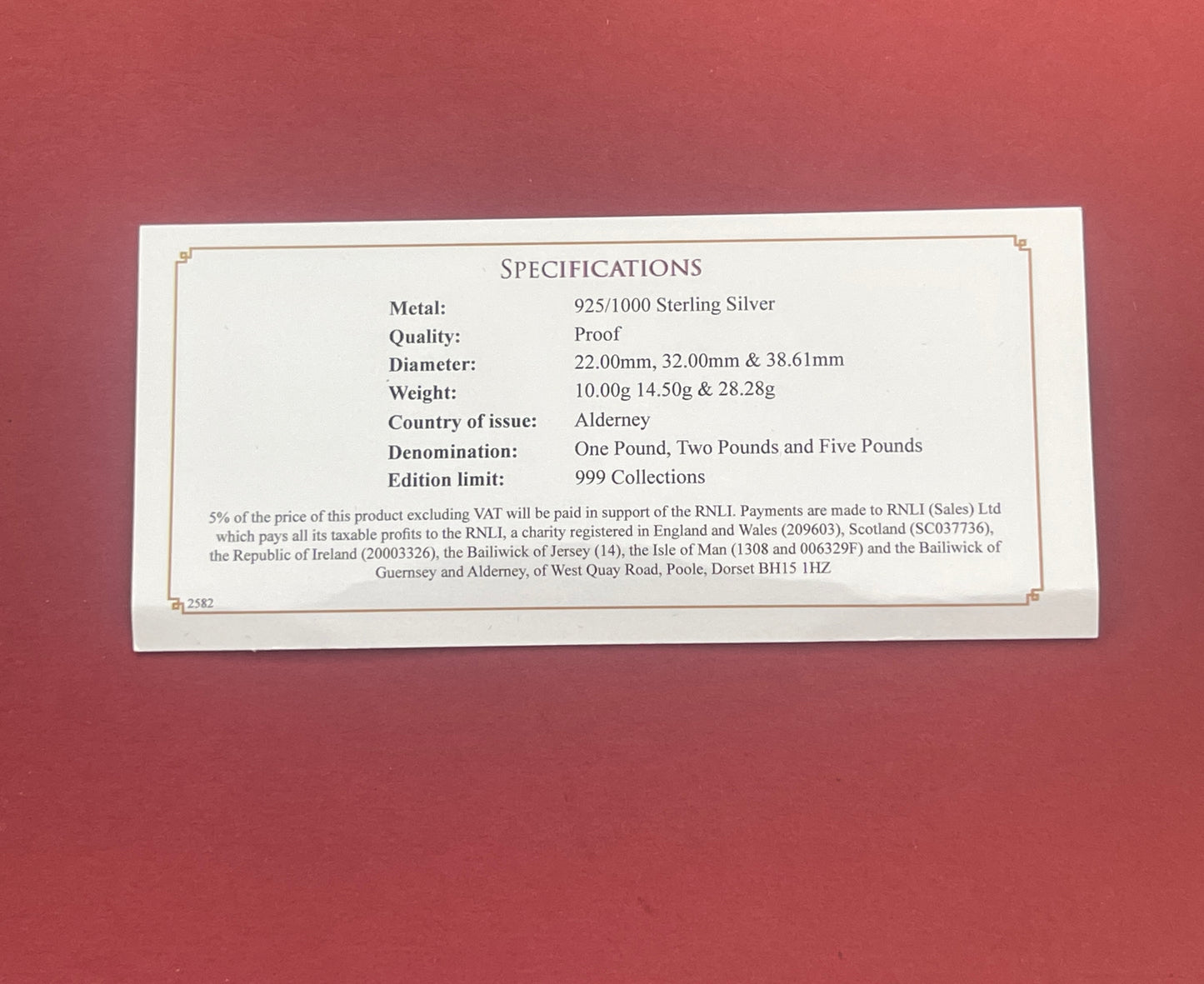 Elizabeth II,
Silver One, Two and Five Pound Proof Set,
Silver £1, £2, £5, 3 Coin Proof Set,
Royal National Lifeboat Institution,
Alderney,
With COA
2021 (B)