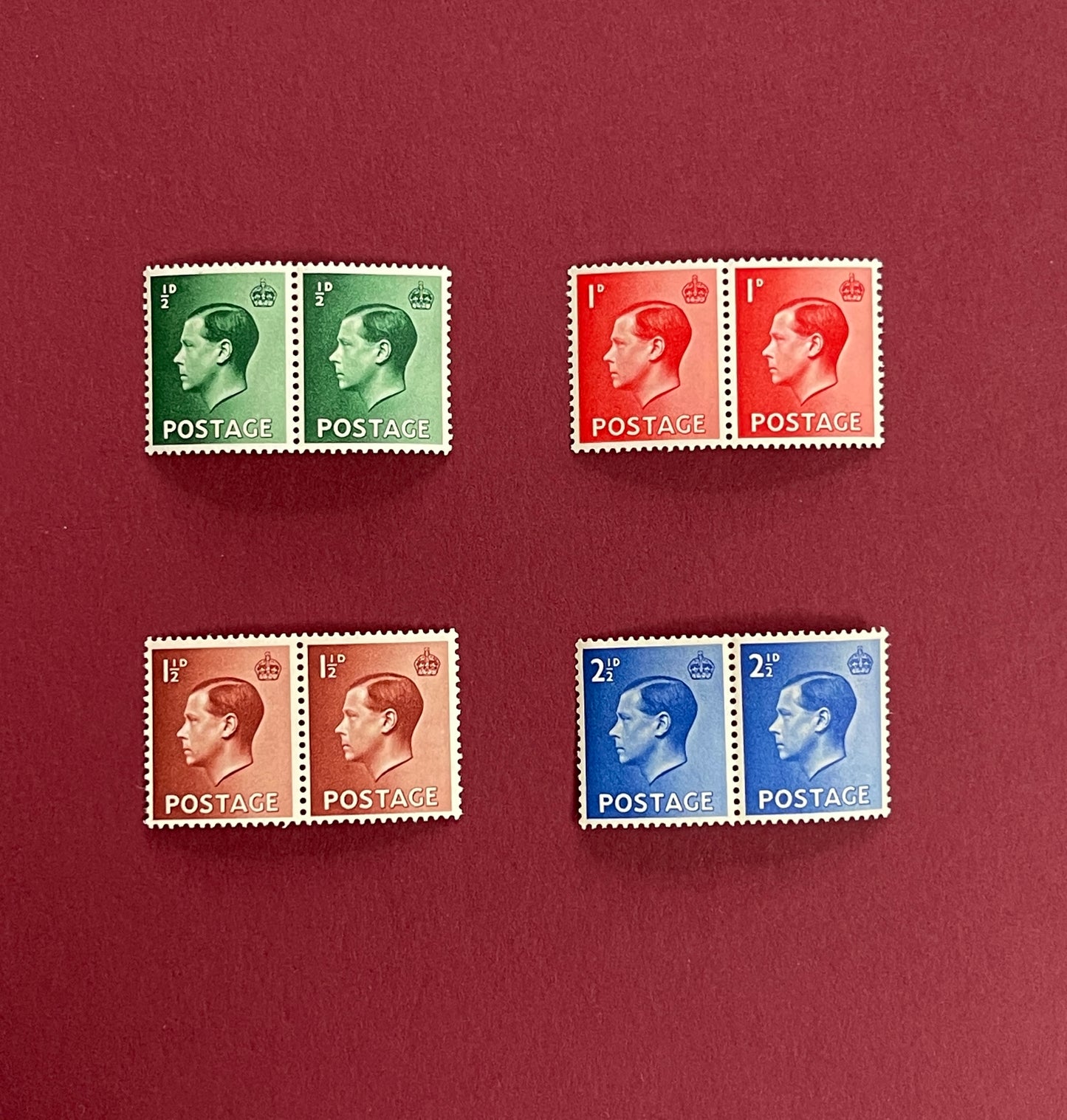 Edward VIII, Definitive Stamps, Dual Set of 4, Great Britain, 1936