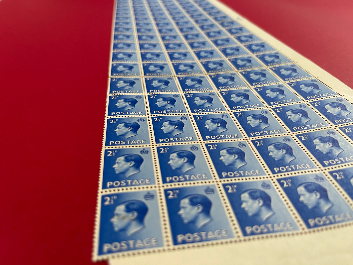 Edward VIII,
Definitive Stamps Set,
120 Blue Stamp,
2 and 1/2D,
Half Sheet,
Great Britain,
1936
