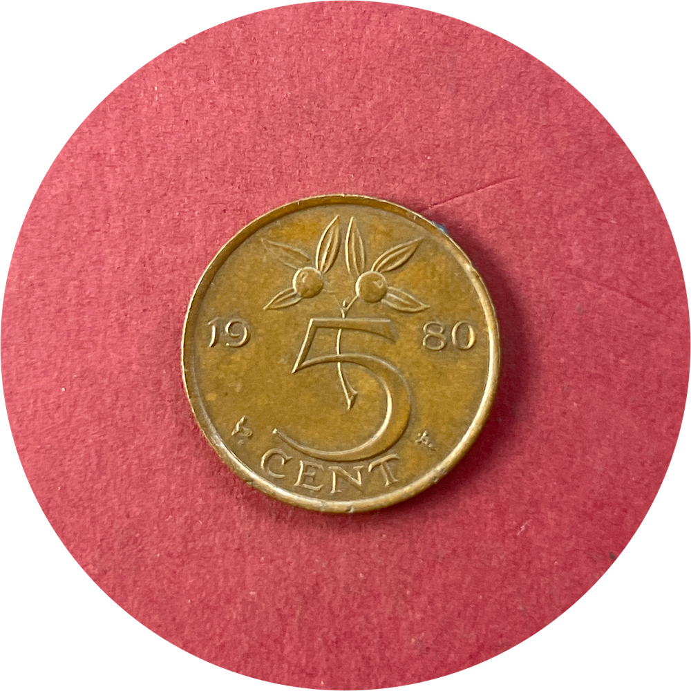Juliana, Five Cents, 5 Cents, Gulden, Netherlands, 1980 (N)