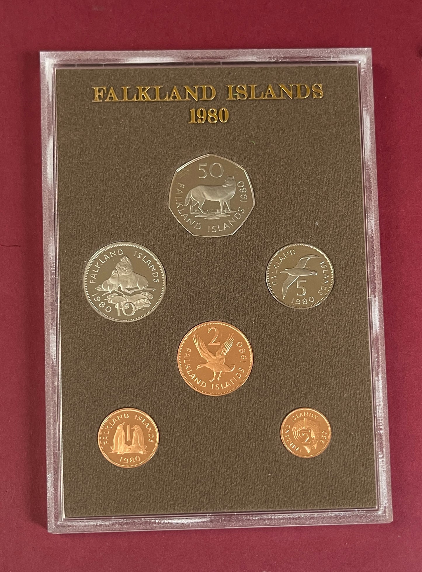 Elizabeth II, Falkland Islands Coinage Set Cased, Uncirculated, Set of 6 Coins, Falkland Islands, 1980 (B)