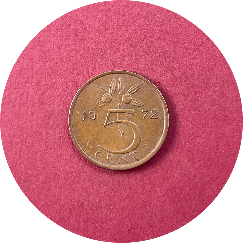 Juliana, Five Cents, 5 Cents, Gulden, Netherlands, 1972 (N)