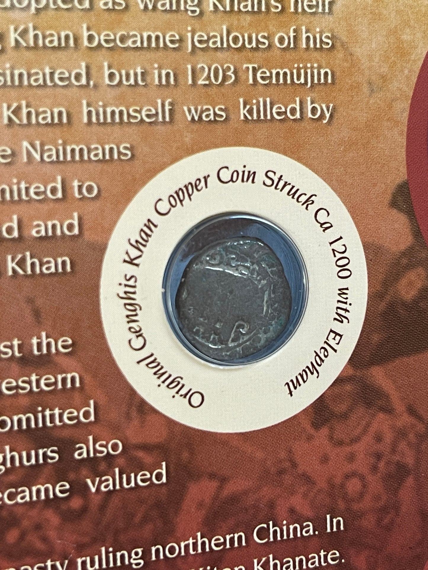 Genghis Khan, Copper Coin, Mongol Empire, Mongolia, Presentation Set, ca. 1200 (N)