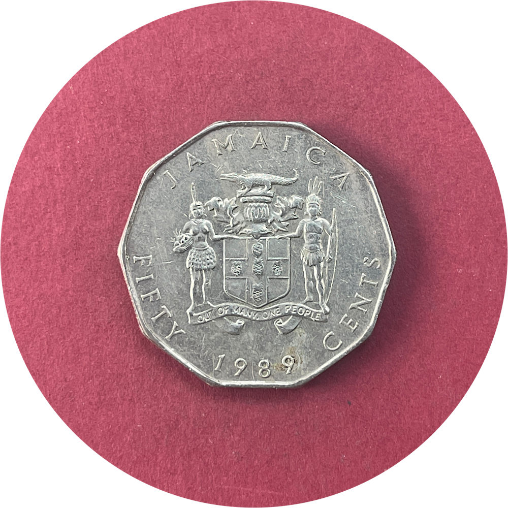 Elizabeth II, Fifty Cents, 50 Cents, Jamaica, 1989 (N)