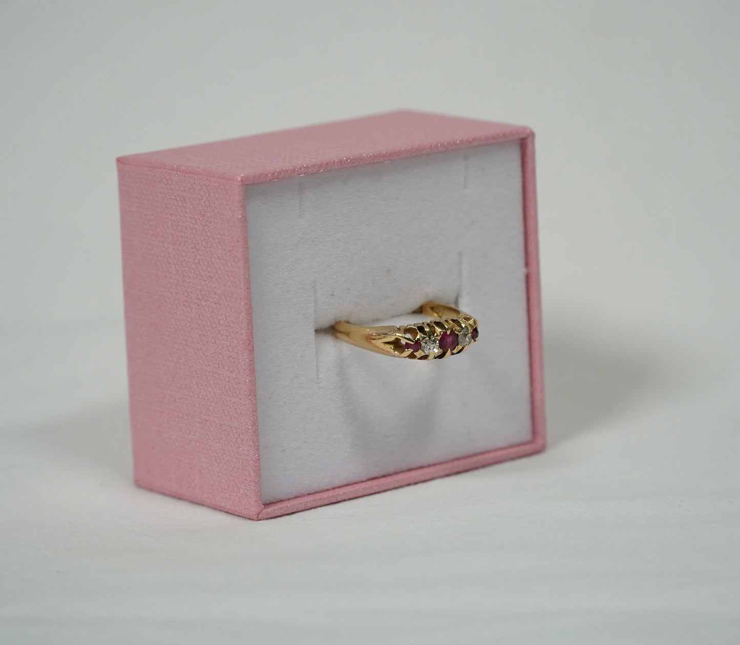 Victorian 18ct Gold Ring with Ruby and Diamond, Hallmarked Birmingham 1898, Size K Jewellery