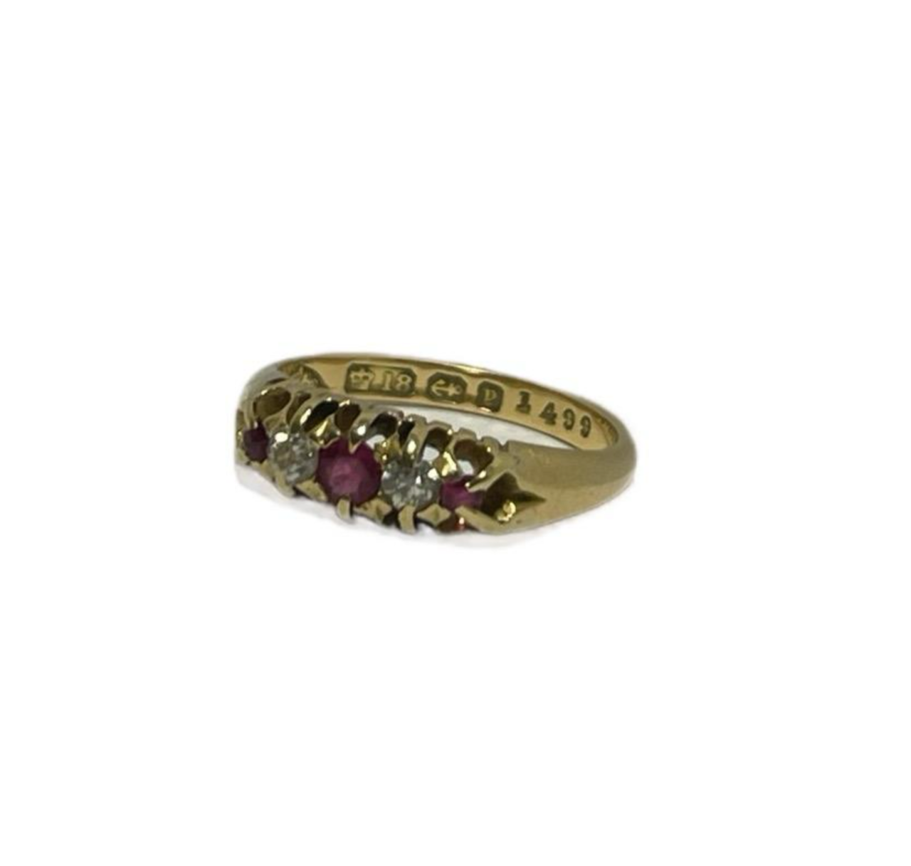 Victorian 18ct Gold Ring with Ruby and Diamond, Hallmarked Birmingham 1898, Size K Jewellery