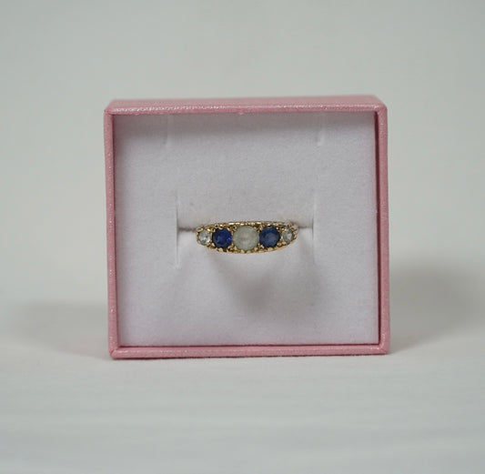 9CT Gold Sapphire and Gem Set Five Stone Ring, Size K.5, Hallmark, 2.62g Jewellery