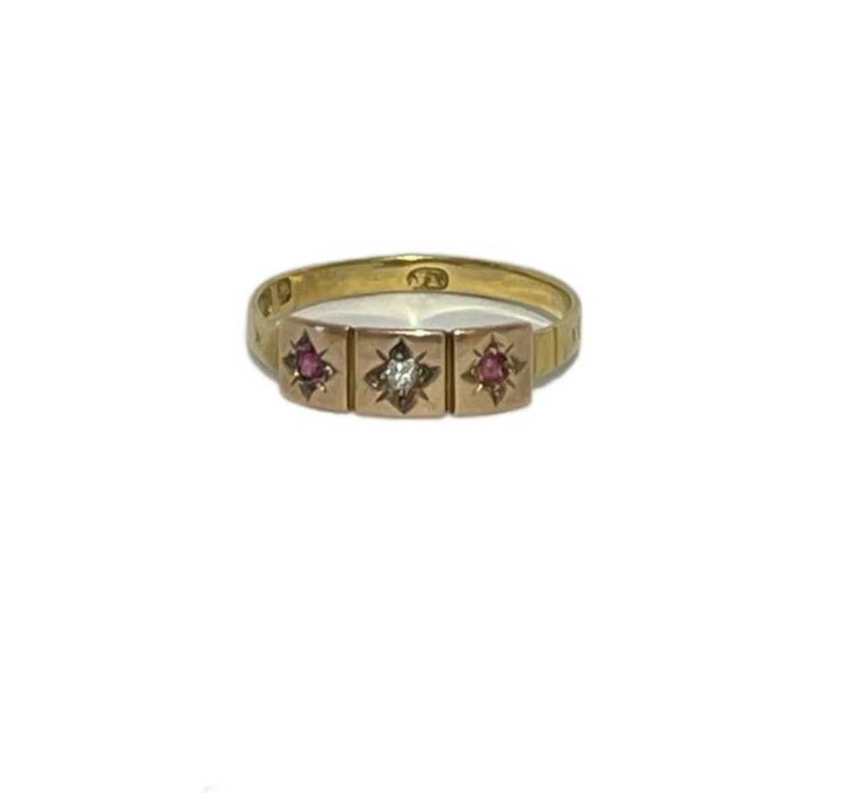 Victorian 18CT Gold Ruby and Diamond Ring, Hallmarked London 1873 - P 1/2 Jewellery