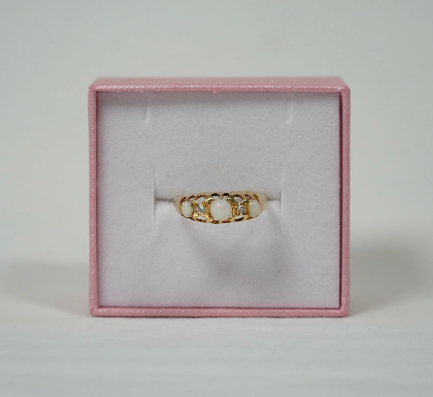 Edwardian 18ct Opal and Diamond Gold Ring - Hallmarked Chester 1901 - Ring Size M1/2 1.6gm Jewellery