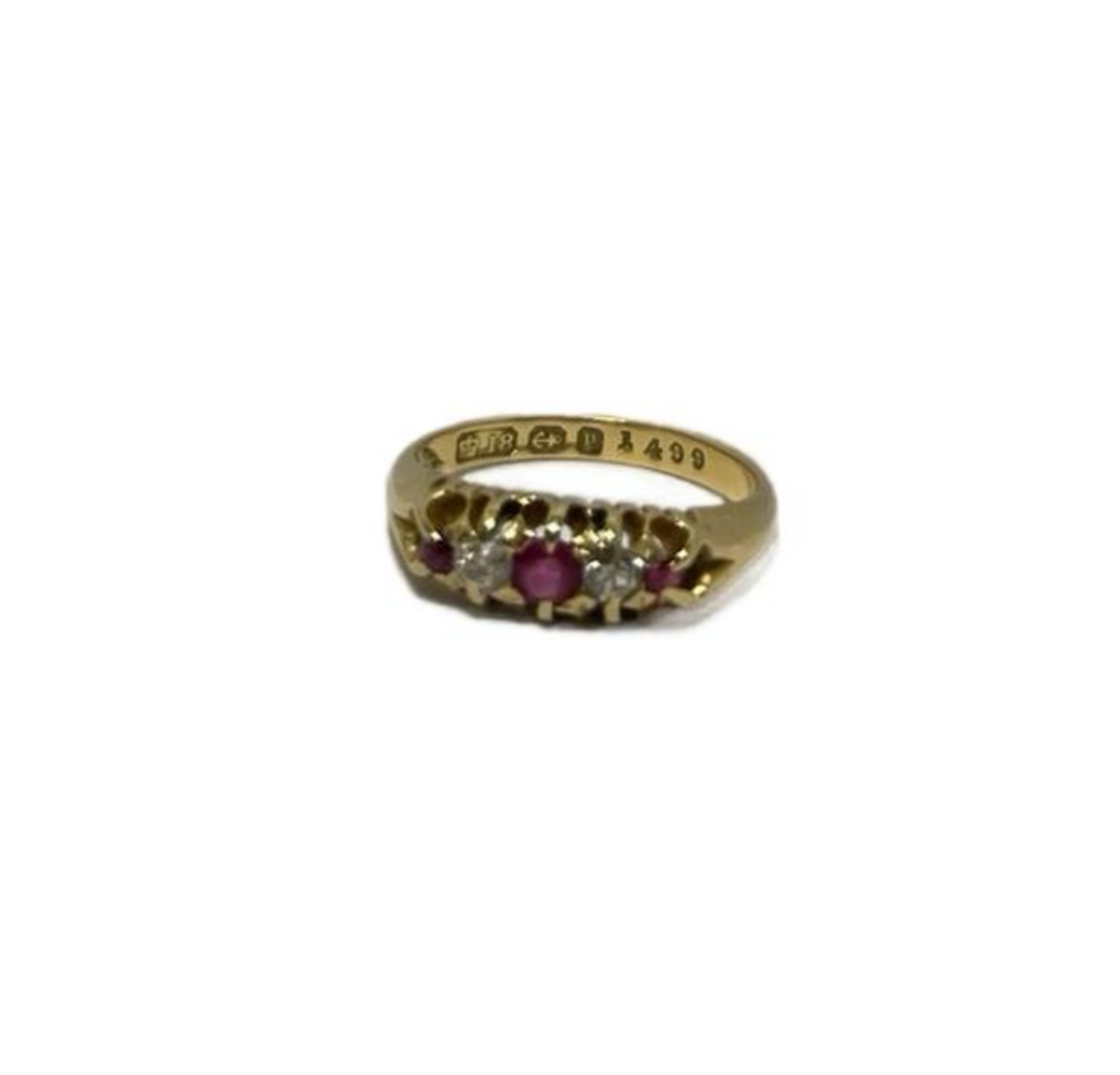 Victorian 18ct Gold Ring with Ruby and Diamond, Hallmarked Birmingham 1898, Size K Jewellery