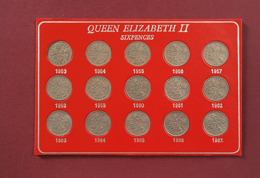 Elizabeth II,
Six Pence,
Pre Decimal Set,
15 Coins,
1953-1967 (B)