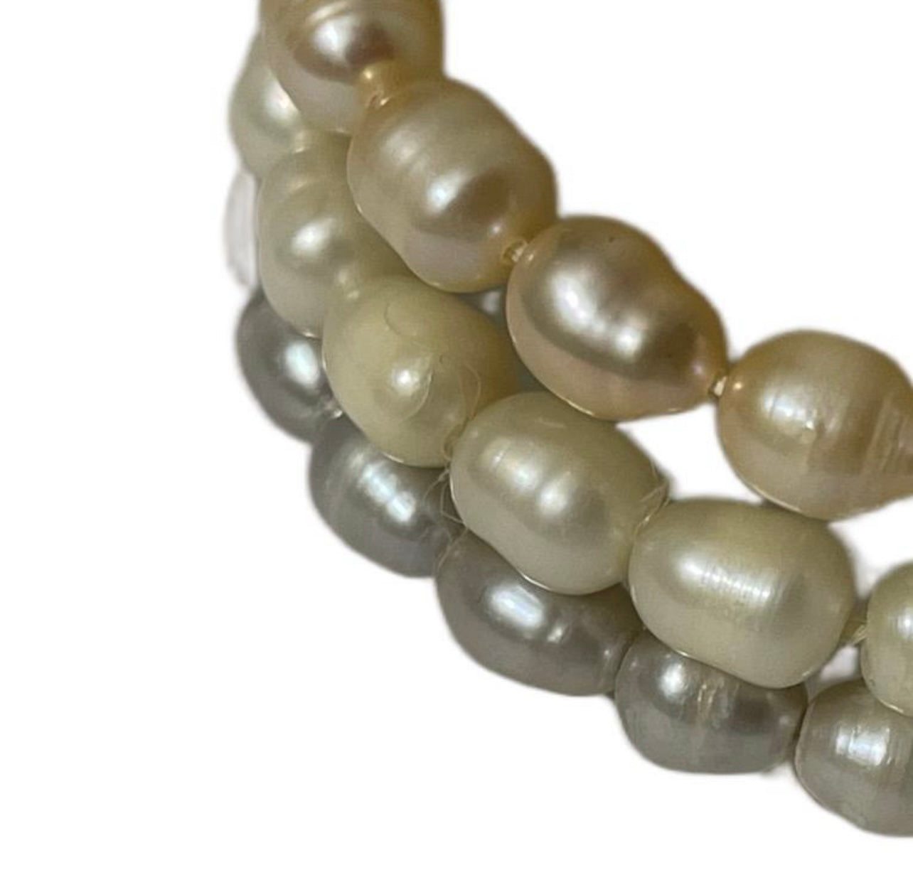 Three Pearl Bracelets - Grey Cream Peach Jewellery