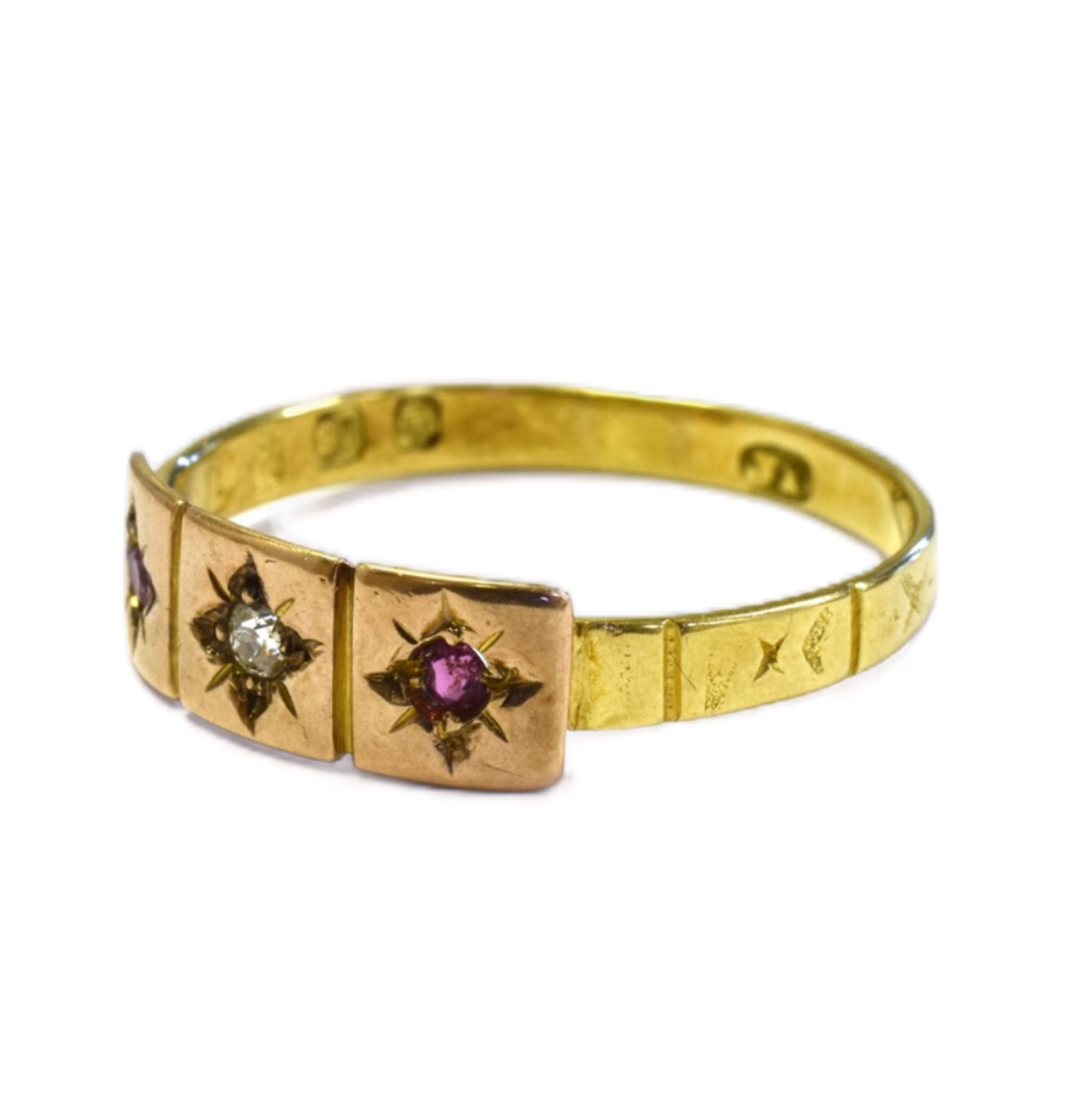 Victorian 18CT Gold Ruby and Diamond Ring, Hallmarked London 1873 - P 1/2 Jewellery