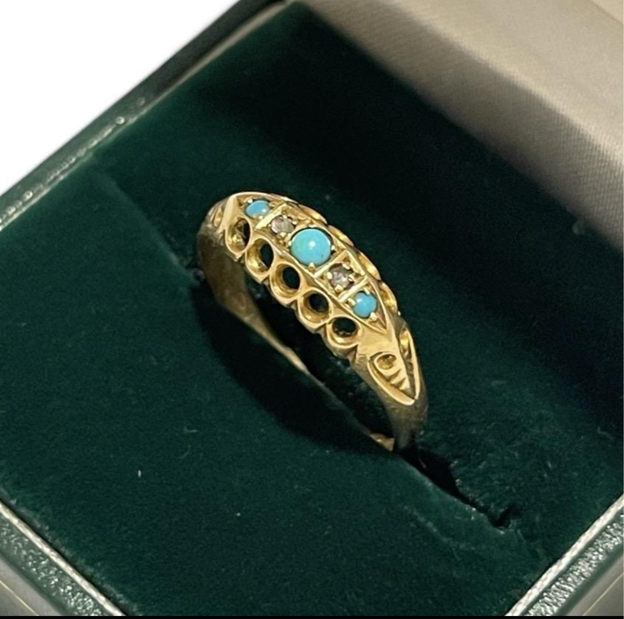 Edwardian 18CT Gold Ring, Turquoise and Diamond. Hallmarked for Chester 1904 Jewellery