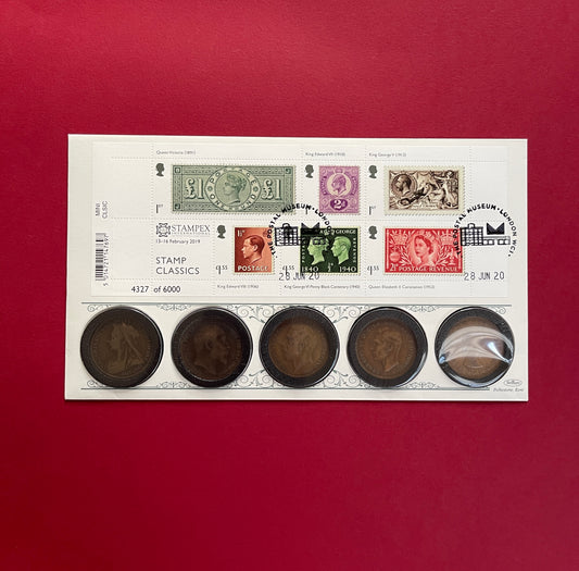 Elizabeth II,
One Penny,
5 Coin and Stamp Set
British Monarch’s Penny,
With COA,
2020 (B)