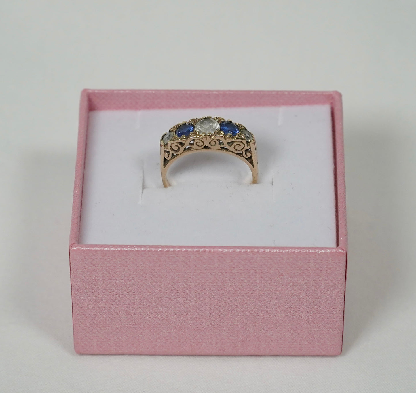 9CT Gold Sapphire and Gem Set Five Stone Ring, Size K.5, Hallmark, 2.62g Jewellery