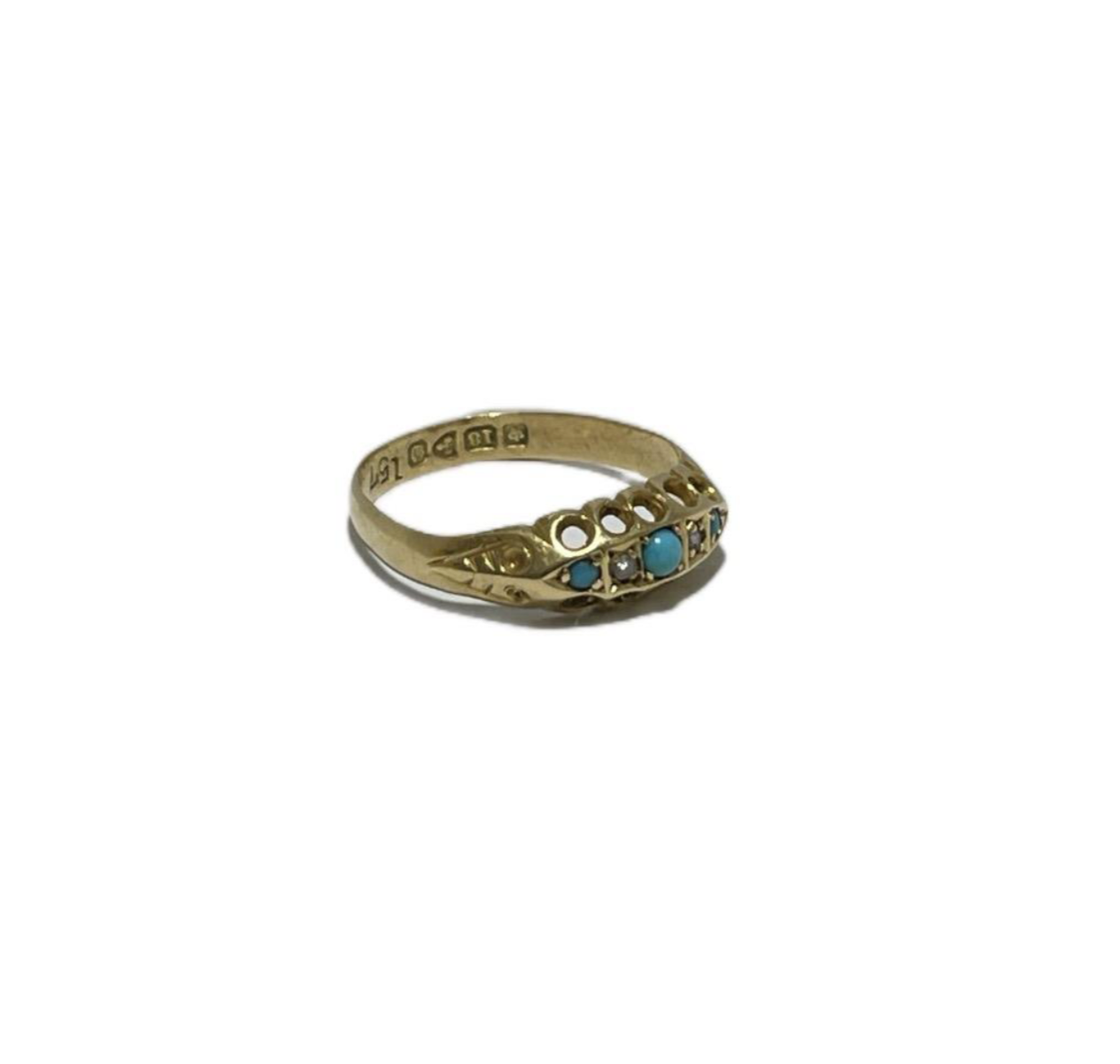 Edwardian 18CT Gold Ring, Turquoise and Diamond. Hallmarked for Chester 1904 Jewellery