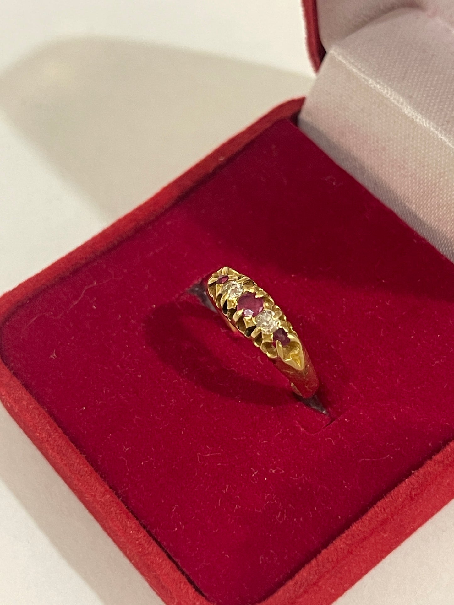 Victorian 18ct Gold Ring with Ruby and Diamond, Hallmarked Birmingham 1898, Size K Jewellery