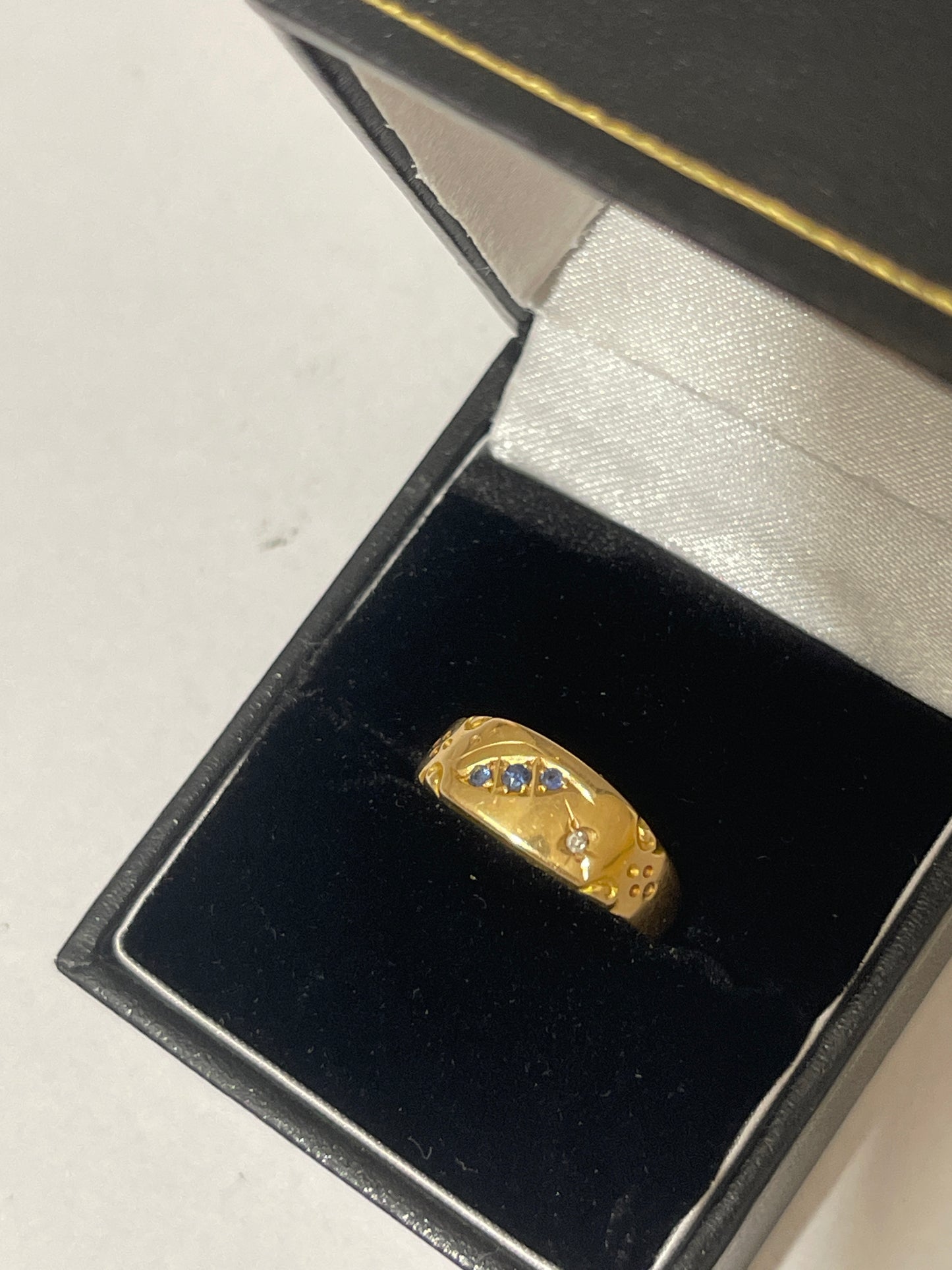 Edwardian Sapphire Diamond Gold Ring, Hallmarked for Birmingham 1908, Size N1/2, 2.1gm Jewellery