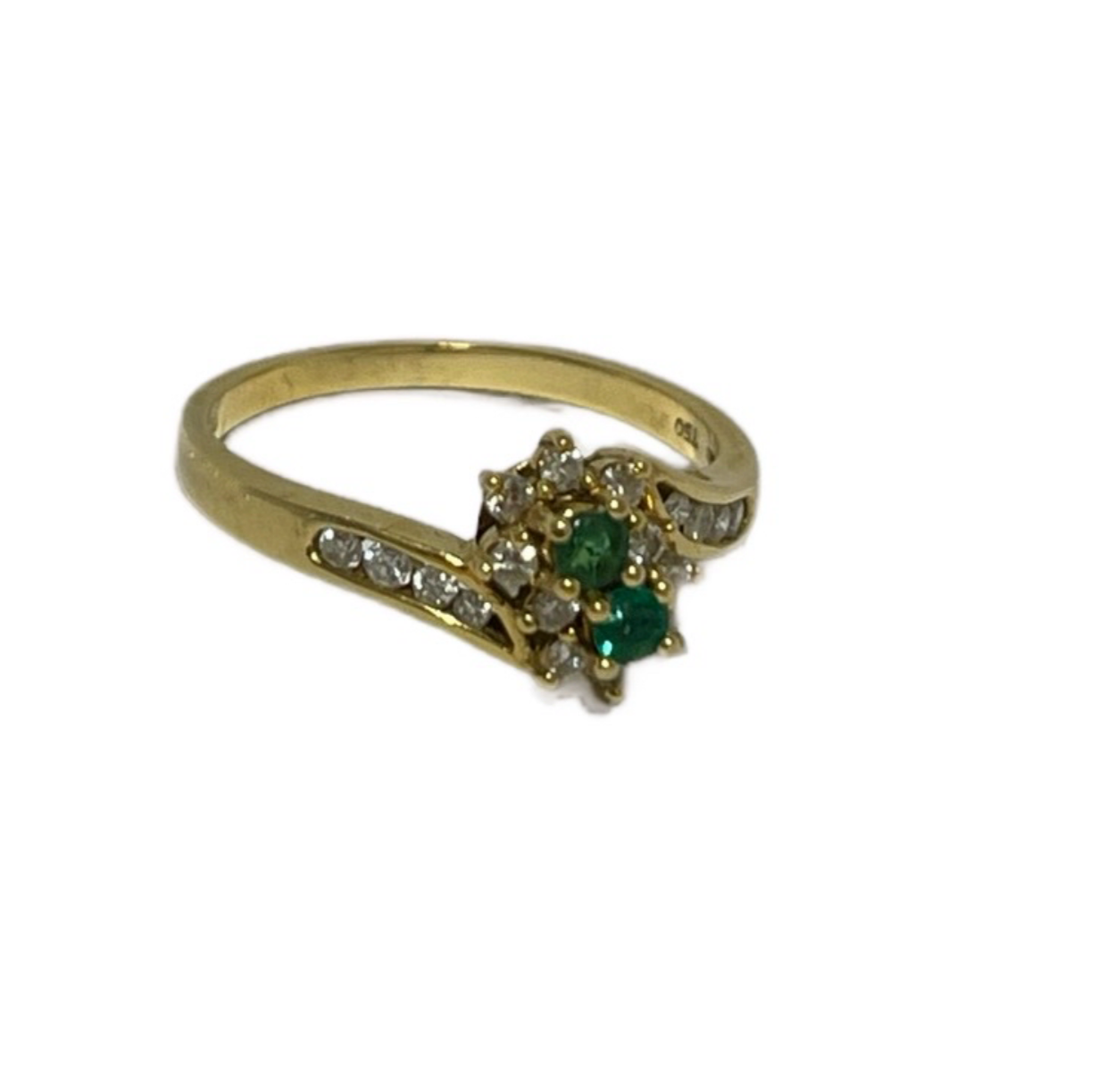 18CT Gold Double Cluster Emerald and Diamond Ring Size P - 3.5g with Stones Jewellery