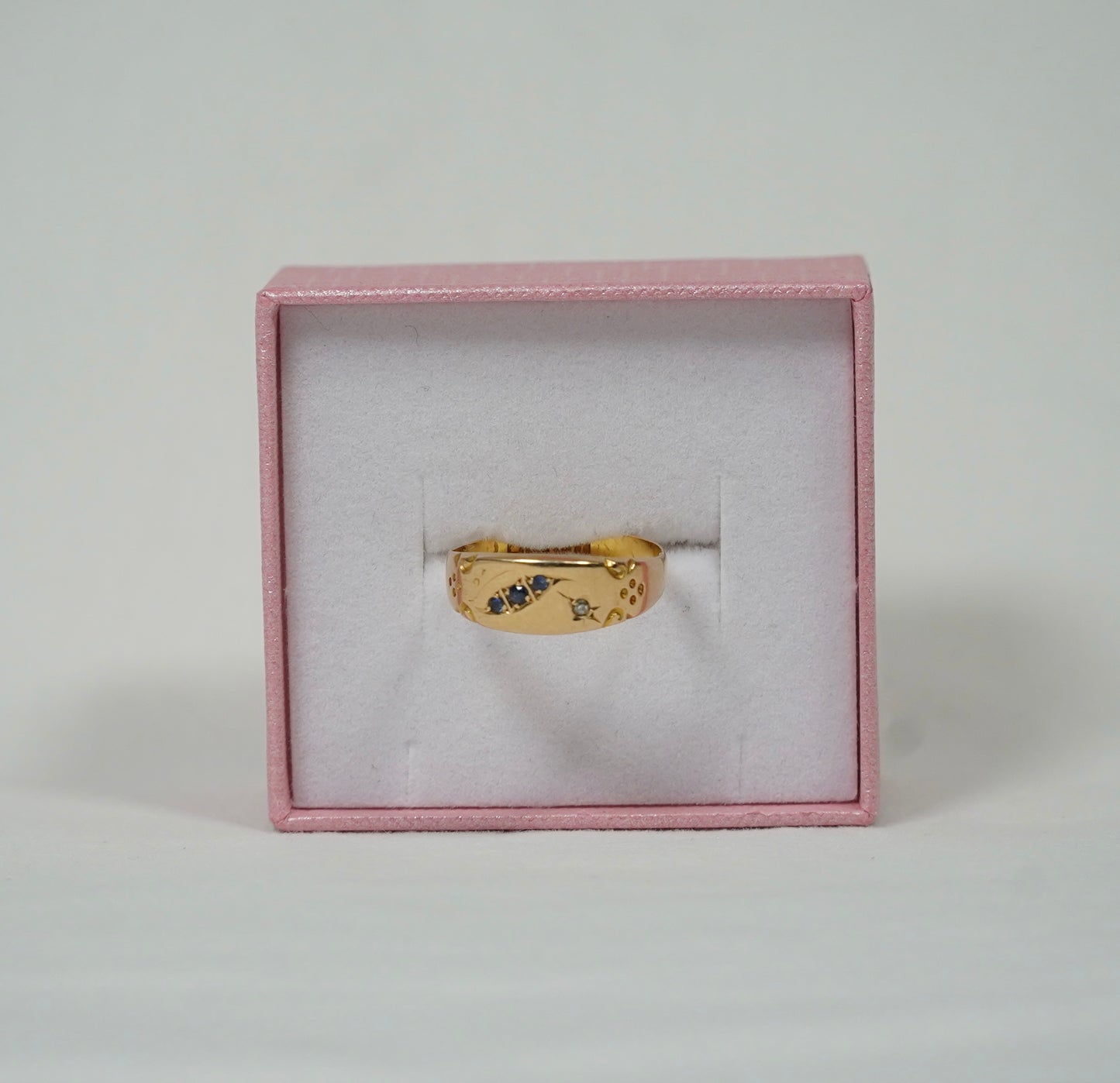 Edwardian Sapphire Diamond Gold Ring, Hallmarked for Birmingham 1908, Size N1/2, 2.1gm Jewellery