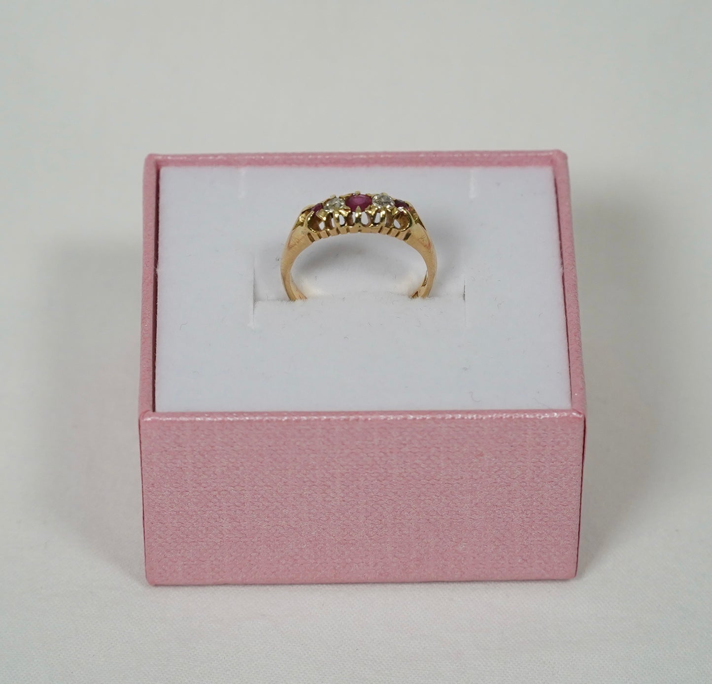 Victorian 18ct Gold Ring with Ruby and Diamond, Hallmarked Birmingham 1898, Size K Jewellery