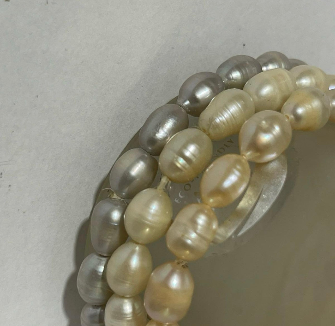 Three Pearl Bracelets - Grey Cream Peach Jewellery