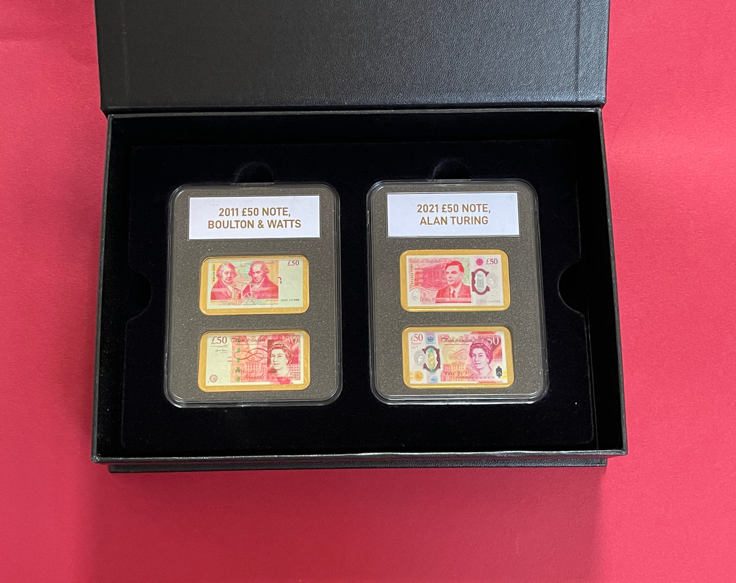 Elizabeth II,
£50 Banknote Ingot Pair Proof,
2011 and 2021, Gold Plated,
4 Ingot Set,
2021 (B)