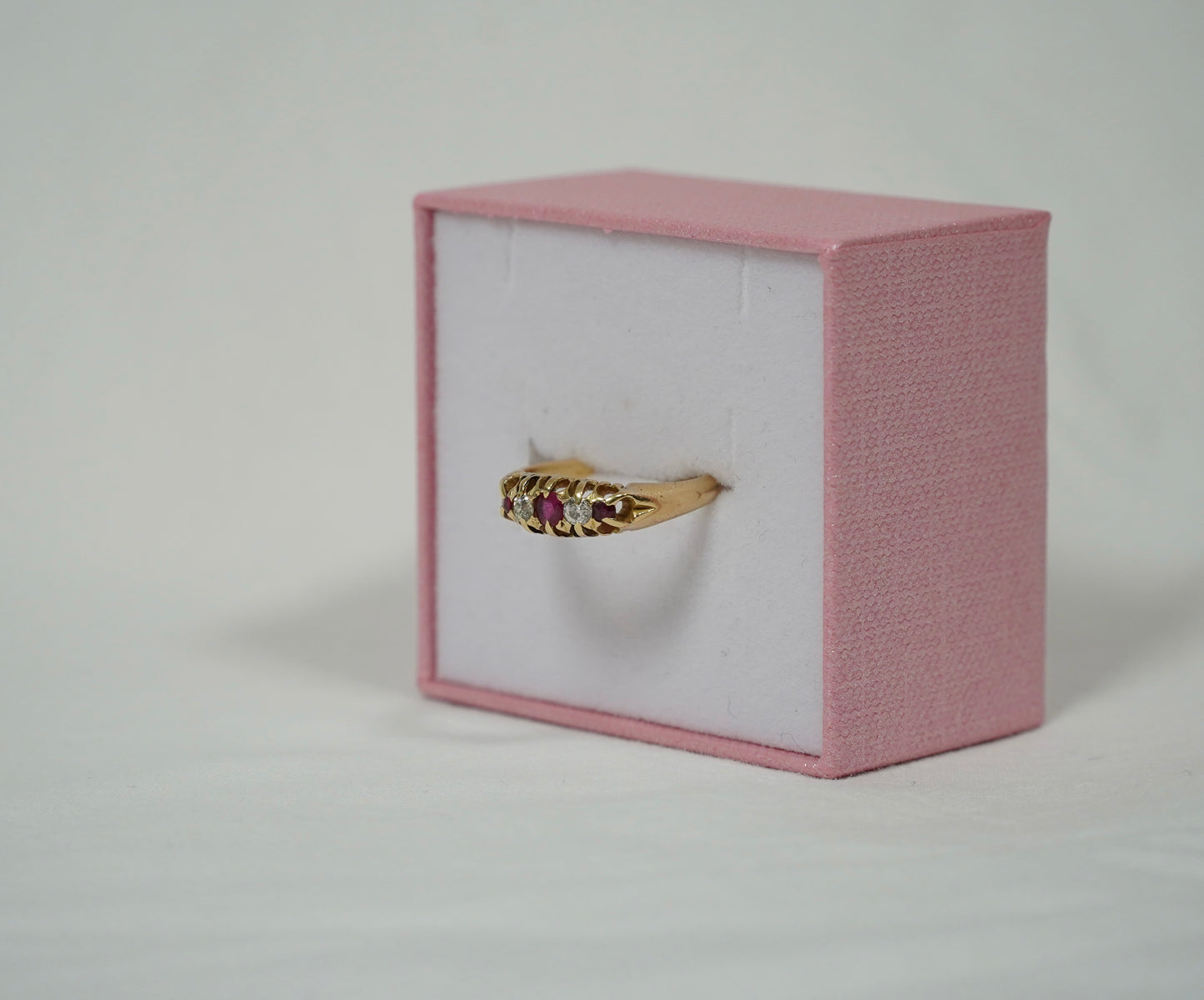 Victorian 18ct Gold Ring with Ruby and Diamond, Hallmarked Birmingham 1898, Size K Jewellery