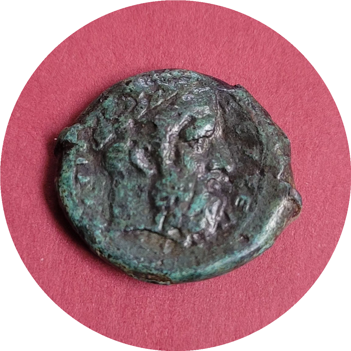 Timoleon, Sicily, Syracruse,
Head of Zeus, 344-336 B.C.
Æ Hemidrachm,
Greek Bronze, (N)