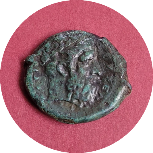 Timoleon, Sicily, Syracruse,
Head of Zeus, 344-336 B.C.
Æ Hemidrachm,
Greek Bronze, (N)