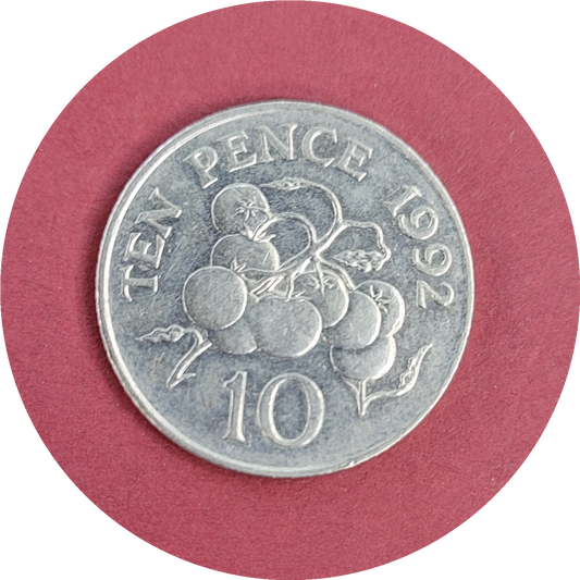 Elizabeth II,
Ten Pence,
Bailiwick of Guernsey,
1992 (B)