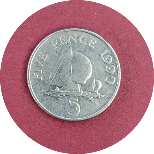 Elizabeth II,
Five Pence,
Bailiwick of Guernsey,
1990 (B)