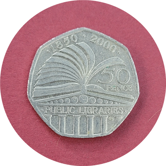 Elizabeth II,
Fifty Pence, 50p
Public Libraries,
2000 (B)