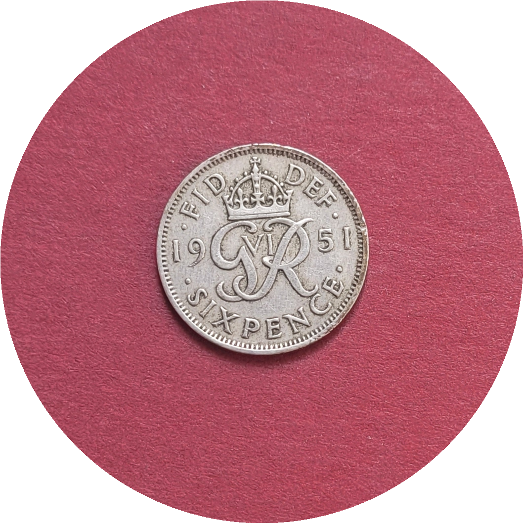 George VI,
Six Pence,
3rd Coinage,
1951 (B)