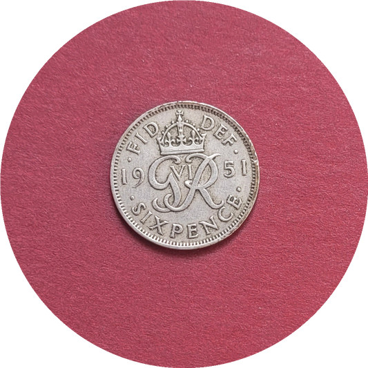 George VI,
Six Pence,
3rd Coinage,
1951 (B)