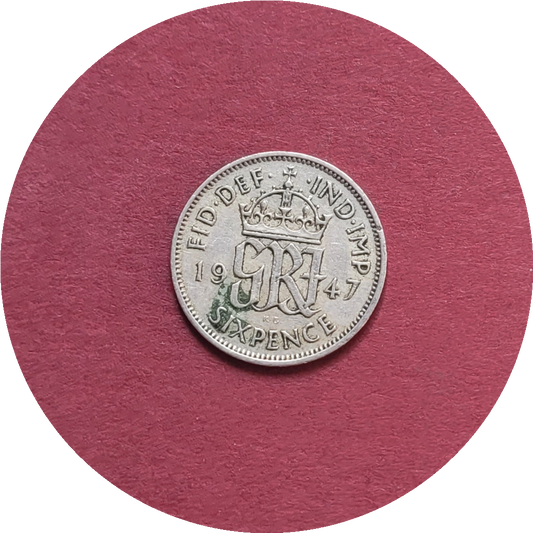 George VI,
Six Pence,
2nd Coinage,
1947 (B)