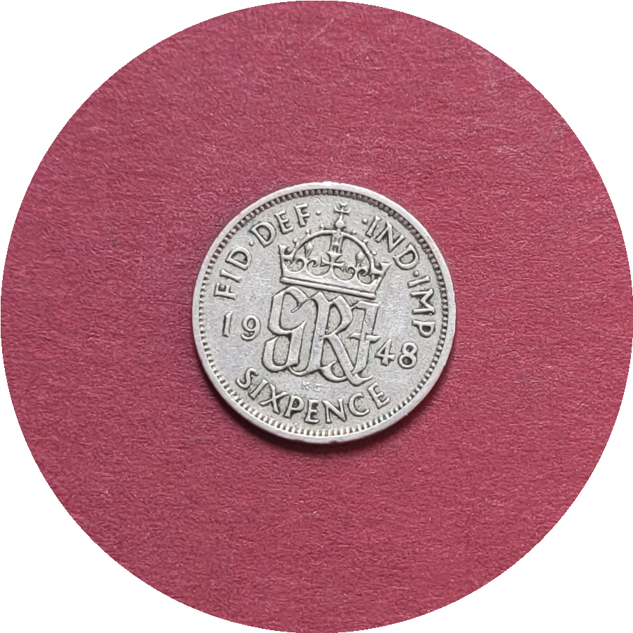 George VI,
Six Pence,
2nd Coinage,
1948 (B)