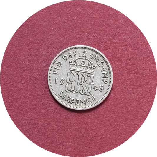 George VI,
Six Pence,
2nd Coinage,
1948 (B)