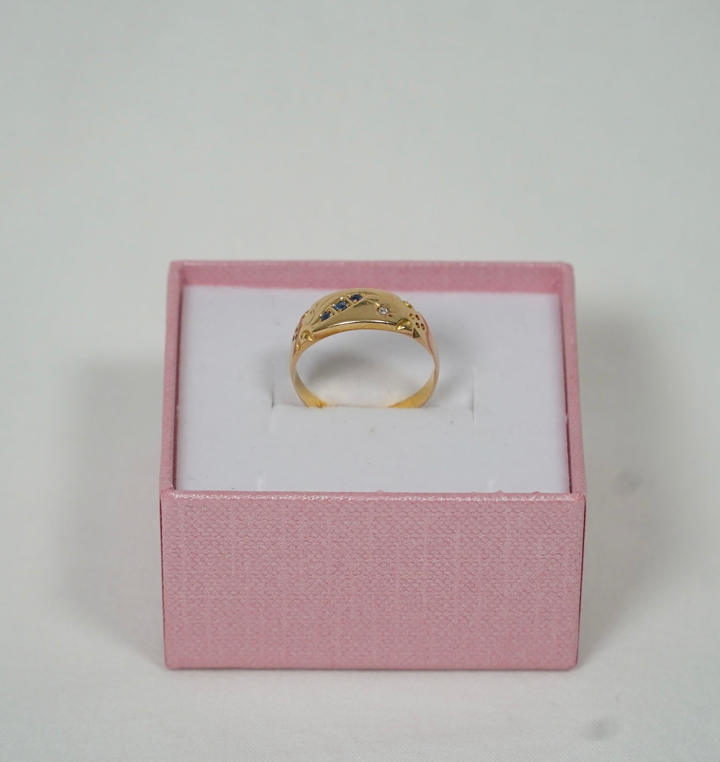 Edwardian Sapphire Diamond Gold Ring, Hallmarked for Birmingham 1908, Size N1/2, 2.1gm Jewellery