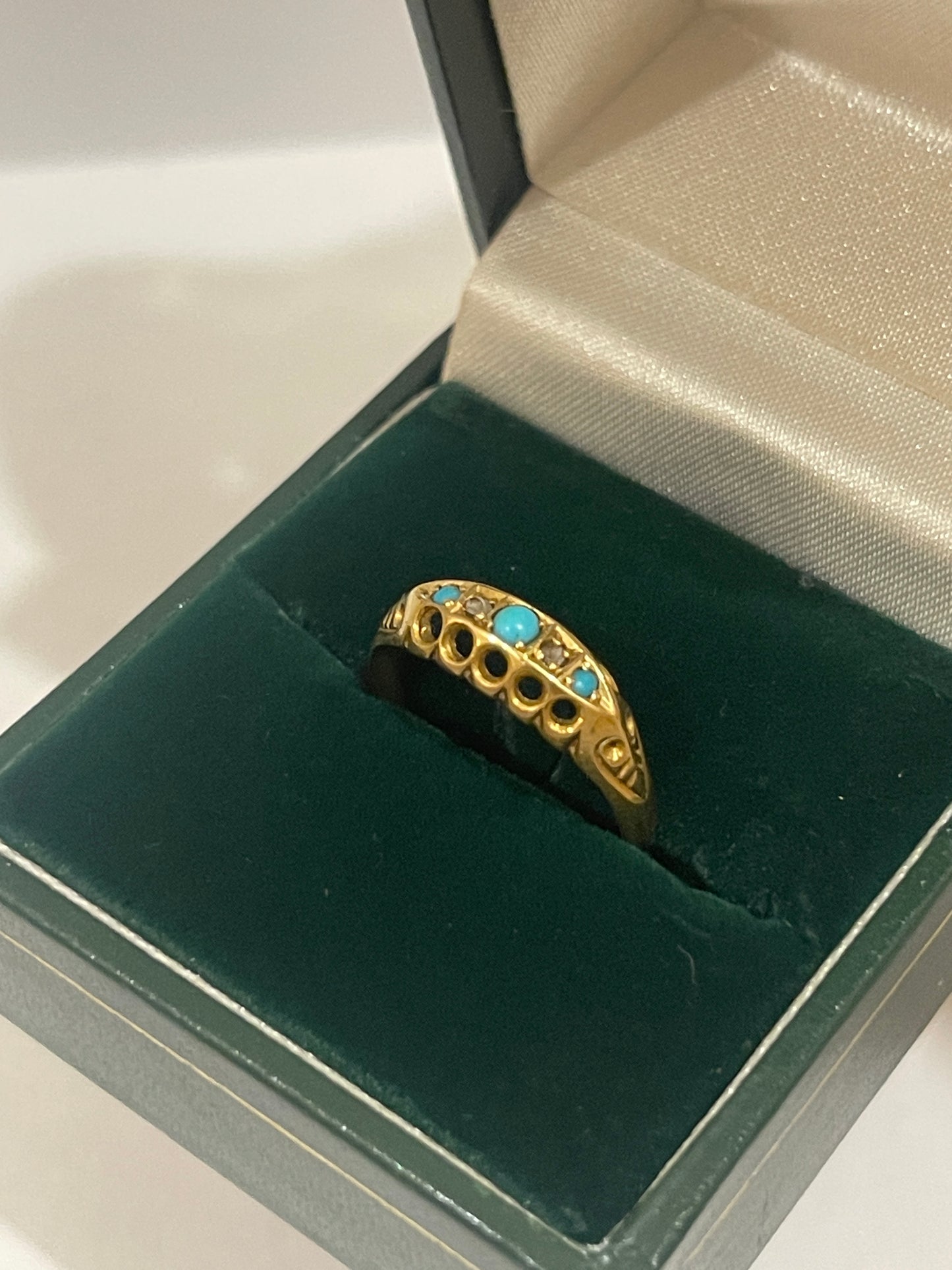 Edwardian 18CT Gold Ring, Turquoise and Diamond. Hallmarked for Chester 1904 Jewellery