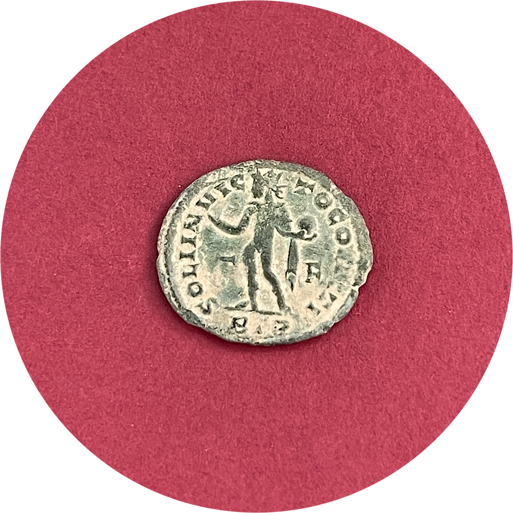 Constantine I,
Constantinian Dynasty,
Roman Bronze,
Follis, Treveri Mint BTR,
ca. 318D
(N)