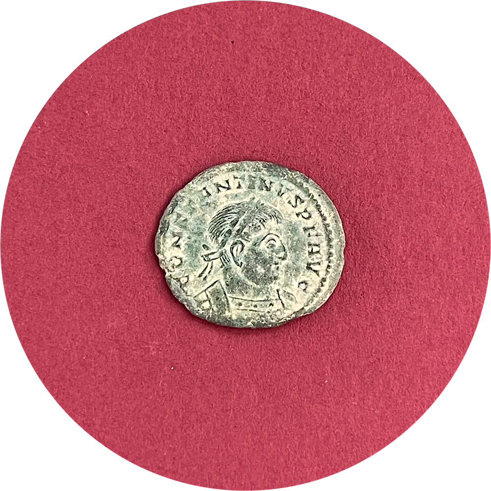 Constantine I,
Constantinian Dynasty,
Roman Bronze,
Follis, Treveri Mint BTR,
ca. 318D
(N)