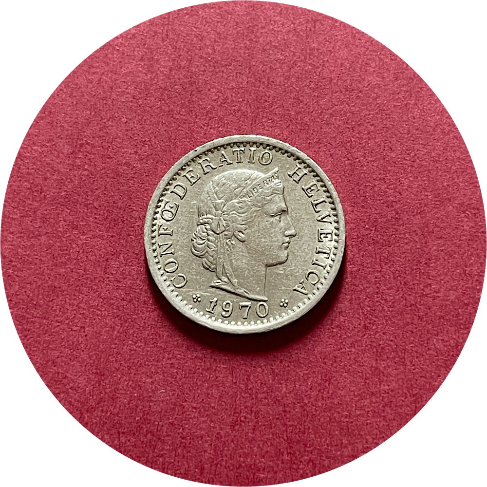 Switzerland,  Twenty Centimes,  Twenty Rappen,  1970 (N)