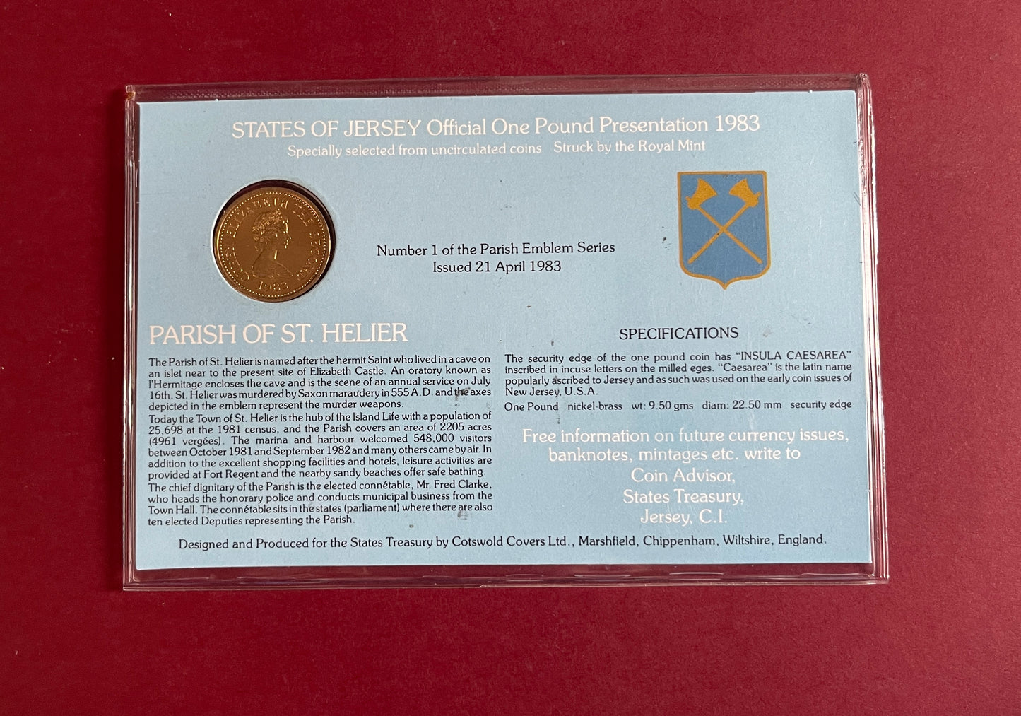 Elizabeth II,  One Pound,  Jersey,  Presentation Set,  Uncirculated Single Coin,  1983 (B)