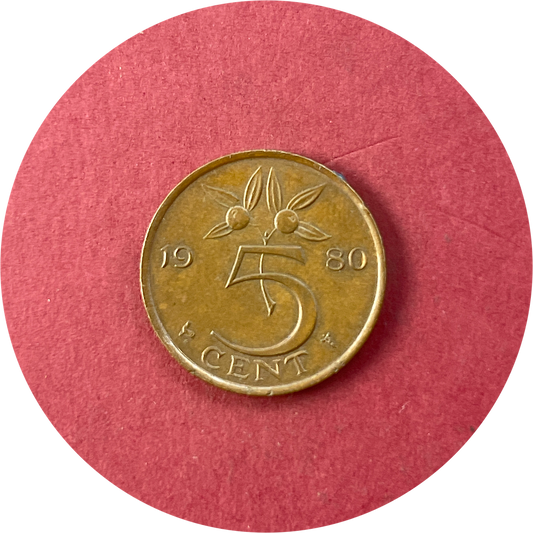Juliana,  Five Cents,  5 Cents, Gulden,  Netherlands,  1980 (N)