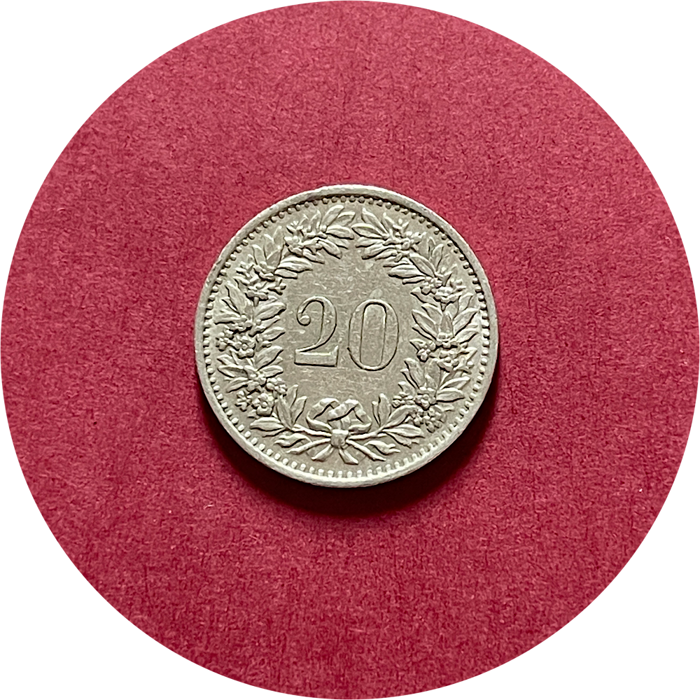 Switzerland,  Twenty Centimes,  Twenty Rappen,  1970 (N)